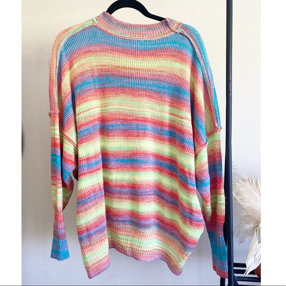 Bucket List Multi Color Striped Slouchy Oversize Crew Neck Sweater Size Small - Picture 8 of 8
